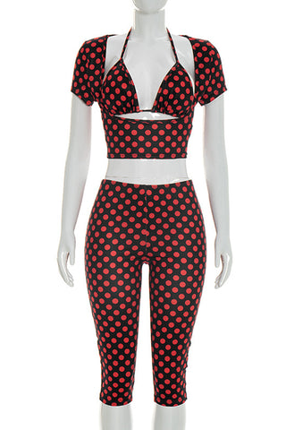 Polka Dot Crop Top and Pants Set