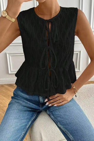 Textured Tie-Front Peplum Tank