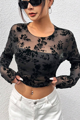 Floral Mesh Long Sleeve Top