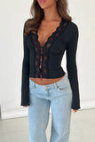 Lace-Trim Long Sleeve Top