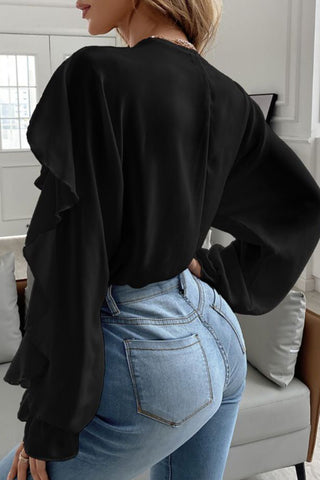 Ruffle-Trim Button-Up Blouse