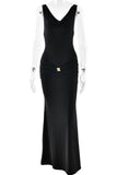 Deep V Backless Ruched Mermaid Gown