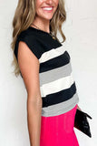Stripe Crew Neck Cap Sleeve T-Shirt