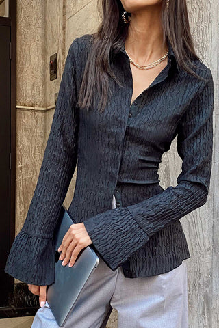 Textured Front Button Blouse