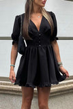 Puff-Sleeve Ruffled Casual Dress