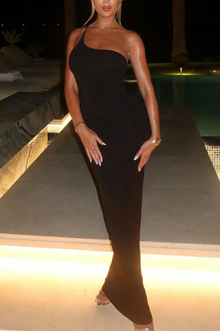 One-Shoulder Open-Back Maxi Dress