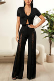 Elegant High-Waist Lace Panel Pants