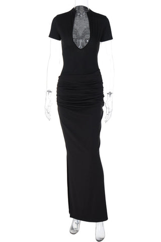 Elegant Ruched Casual Maxi Dress