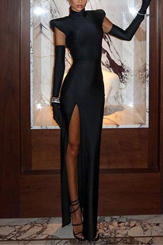 Sleek Long Evening Dress with Gloves
