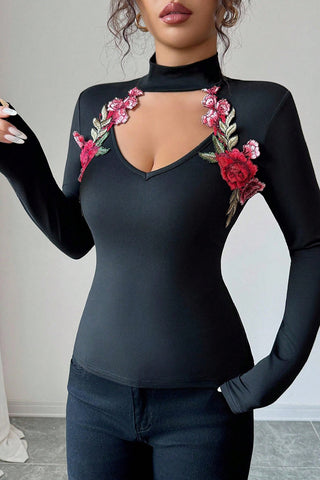 Floral High-Neck T-Shirt