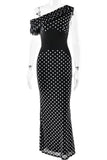 Off-Shoulder Polka Dot Evening Dress
