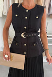Chic Belted Skirt Set with Button Accents