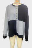 Button-Front Patchwork Sweatshirt