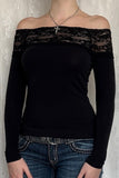 Off-Shoulder Lace Trim T-Shirt