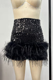 Feather Accent Sequin Mini Skirt
