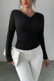 Cross-Front Long Sleeve Blouse