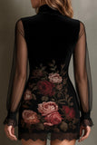 Floral Mesh Overlay Casual Dress