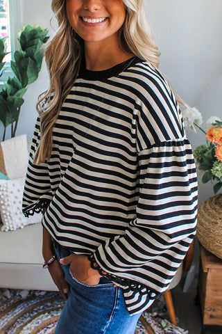 Striped Ruffle Sleeve Sweatshirt