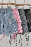 Unique Distressed Fringe Denim Shorts