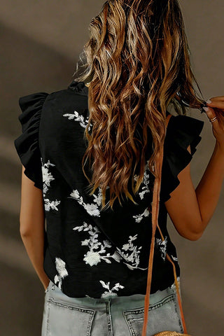 Flutter Sleeve Floral Button Blouse