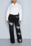 Heart Patch Wide-Leg Denim Pants