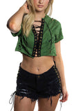 Lace-Up Distressed Denim Shorts