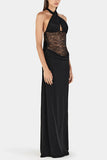 Halter Neck Evening Dress with Lace Detail