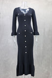 Button-Front Knit Casual Dress