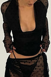 Long Sleeve Sheer Dot Blouse