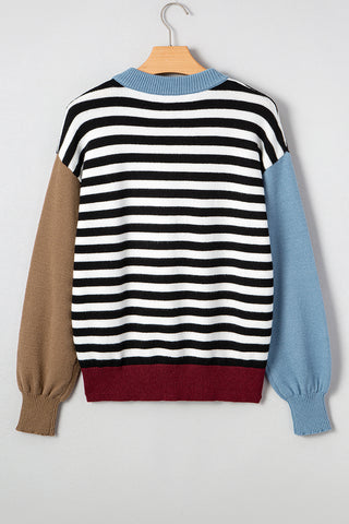 Striped Panel Colorblock Sleeve Sweater