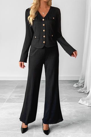 Button-Front Pinstripe Pants Set