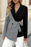 Asymmetric Houndstooth Wrap Blazer