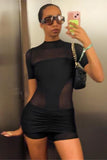 Mesh Panel Ruched Romper