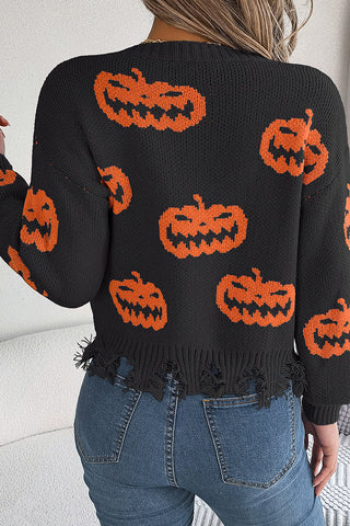 Pumpkin Detail Fringed Sweater