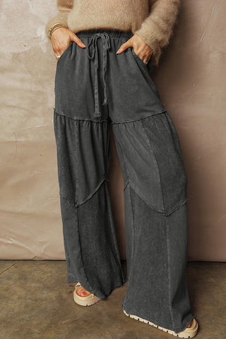 Tiered Wide Leg Patchwork Drawstring Pants