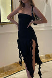 Strapless Midi Dress with Ruffle Detail