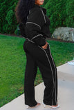 Contrast Piped Zipper Sweatshirt Set
