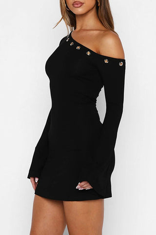 Asymmetric Button-Detail Dress