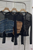 Distressed Denim Patchwork T-Shirt