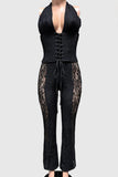 Lace-Up Halter Lace Jumpsuit