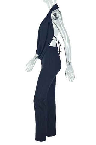 Draped Neck Halter Pants Set