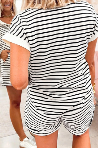 Striped Half Button Top and Shorts Set