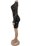 Sparkling Mesh Sleeve Casual Dress
