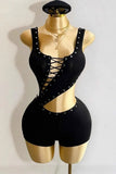 Asymmetric Tie-Front Sleeveless Romper