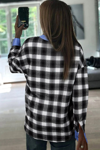 Plaid Blouse with Striped Edge