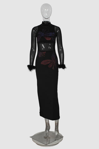 Sheer Mesh Embellished Maxi Dress