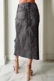 Irregular Distressed Denim Midi Skirt