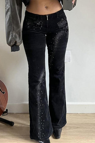 Patterned Flare Denim Pants