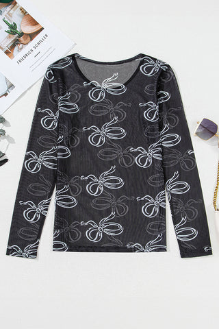 Mesh Long Sleeve Bow Top