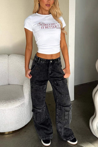 Casual Straight-Leg Patchwork Jeans